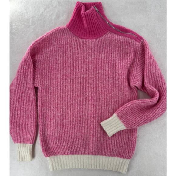 Ganni Pink Turtleneck Zip Wool Alpaca Blend Tunic Knit Sweater Medium M - Picture 5 of 8